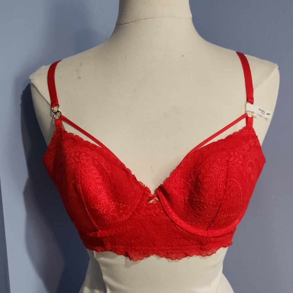 Aerie Real Power balconette red lace bra 34D NWOT